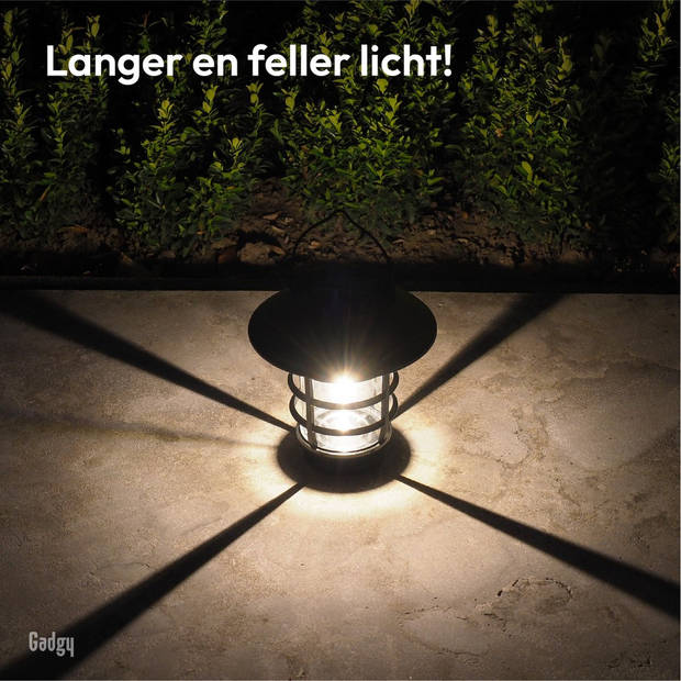 Gadgy Solar Tafellamp en Wandlamp Bijenkorf - Zwart Metaal - Met wandhaak - Tuinverlichting met sensor - Lantaarn