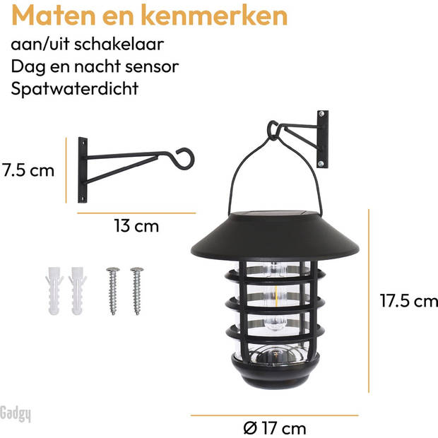 Gadgy Solar Tafellamp en Wandlamp Bijenkorf - Zwart Metaal - Met wandhaak - Tuinverlichting met sensor - Lantaarn