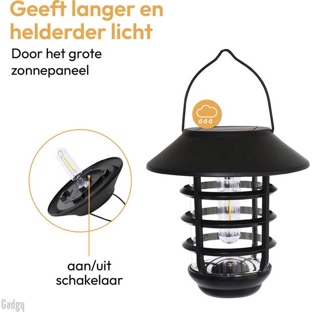 Gadgy Solar Tafellamp en Wandlamp Bijenkorf - Zwart Metaal - Met wandhaak - Tuinverlichting met sensor - Lantaarn