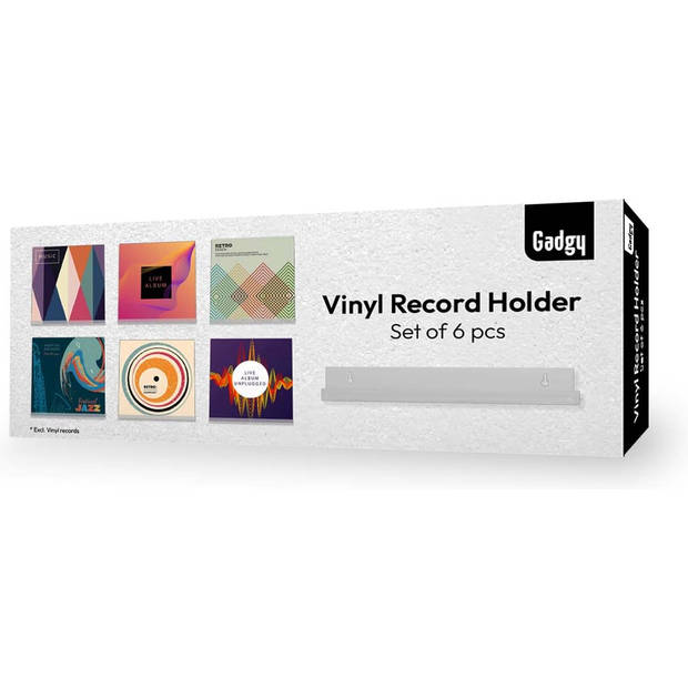 Gadgy Vinyl Platen wandhouder 6 st. – LP platenhouder acryl - platen deco transparant - vinyl wandhouder - 30 x 4 x 4 cm