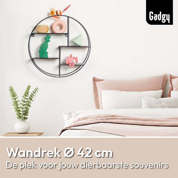 Gadgy Wandrek Industrieel – Rond met 4 Planken - Wandrekken - Wanddecoratie Industrieel - Muurdecoratie Metaal Ø 42x10cm