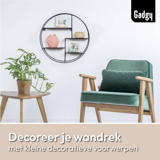 Gadgy Wandrek Industrieel – Rond met 4 Planken - Wandrekken - Wanddecoratie Industrieel - Muurdecoratie Metaal Ø 42x10cm