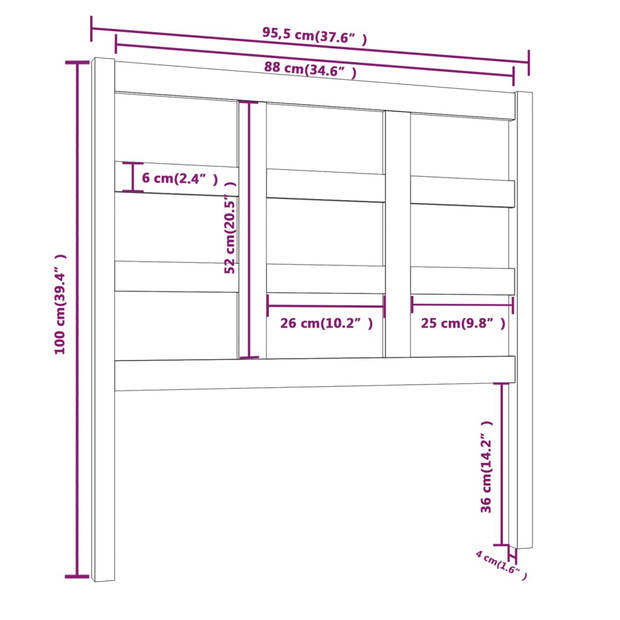 vidaXL Hoofdbord 95,5x4x100 cm massief grenenhout