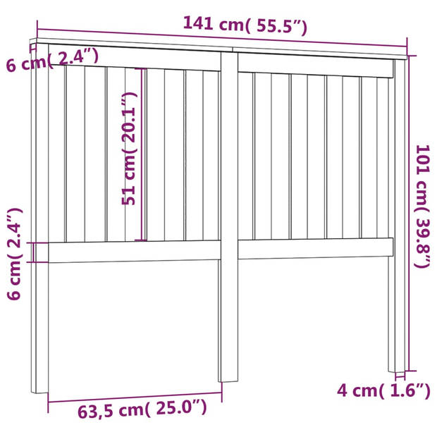 vidaXL Hoofdbord 141x6x101 cm massief grenenhout