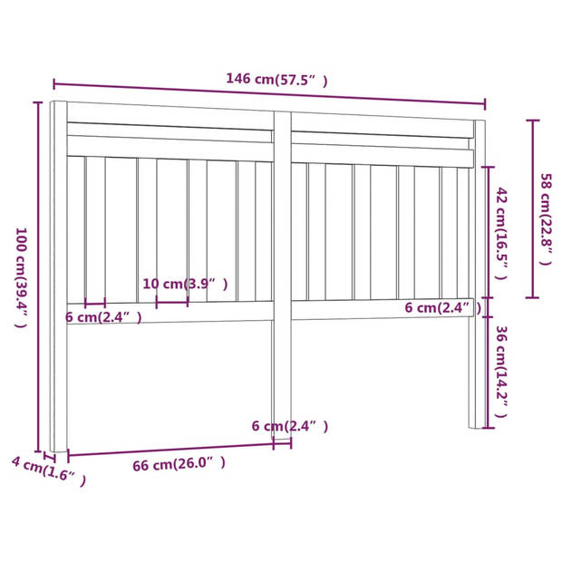 vidaXL Hoofdbord 146x4x100 cm massief grenenhout