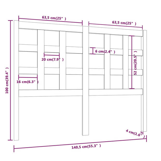 vidaXL Hoofdbord 140,5x4x100 cm massief grenenhout