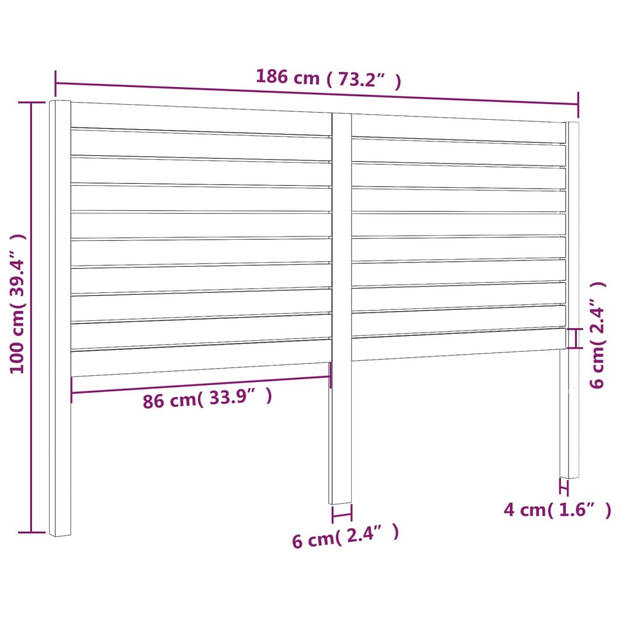 vidaXL Hoofdbord 186x4x100 cm massief grenenhout