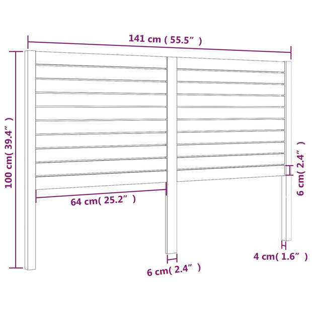 vidaXL Hoofdbord 141x4x100 cm massief grenenhout