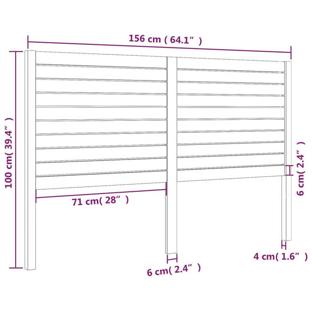 vidaXL Hoofdbord 156x4x100 cm massief grenenhout