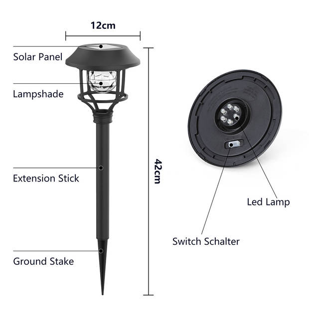 Aigostar LED Solar lamp op Zonne-energie - RVS stekers 42cm - Tuinverlichting - Tuinlamp RGB - Gekleurd