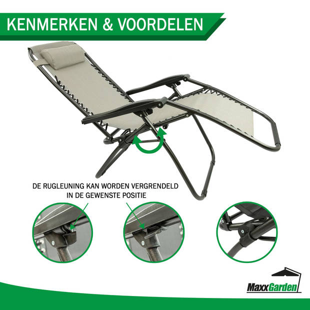 MaxxGarden Ligstoelen - Set van 2 - Textoline (grijs)