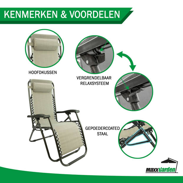 MaxxGarden Ligstoelen - Set van 2 - Textoline (grijs)