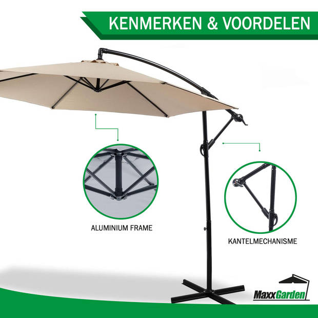 MaxxGarden Zweefparasol - Ø300 cm - Frame Royal Grey (taupe)