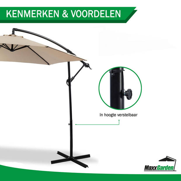 MaxxGarden Zweefparasol - Ø300 cm - Frame Royal Grey (taupe)