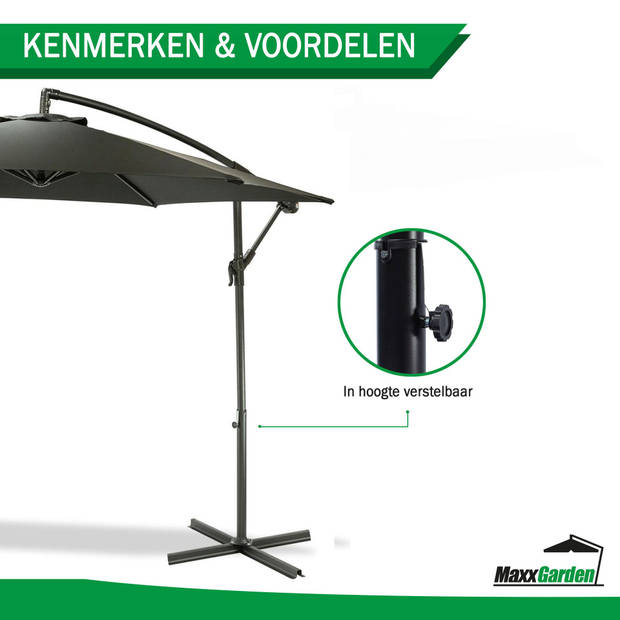 MaxxGarden Zweefparasol - Ø300 cm - Frame Royal Grey (zwart)