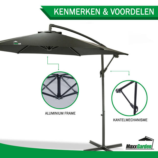 MaxxGarden Zweefparasol - Ø300 cm - Frame Royal Grey (zwart)