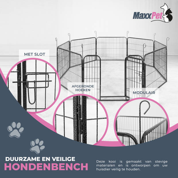 MaxxPet Puppyren - Hondenbench - Hondenren- Puppyren met 8 kennelpanelen - Staal -80 x 60 cm Ø 210 cm