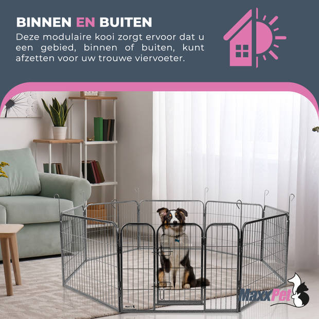 MaxxPet Puppyren - Hondenbench - Hondenren- Puppyren met 16 kennelpanelen -Staal -80 x 60 cm