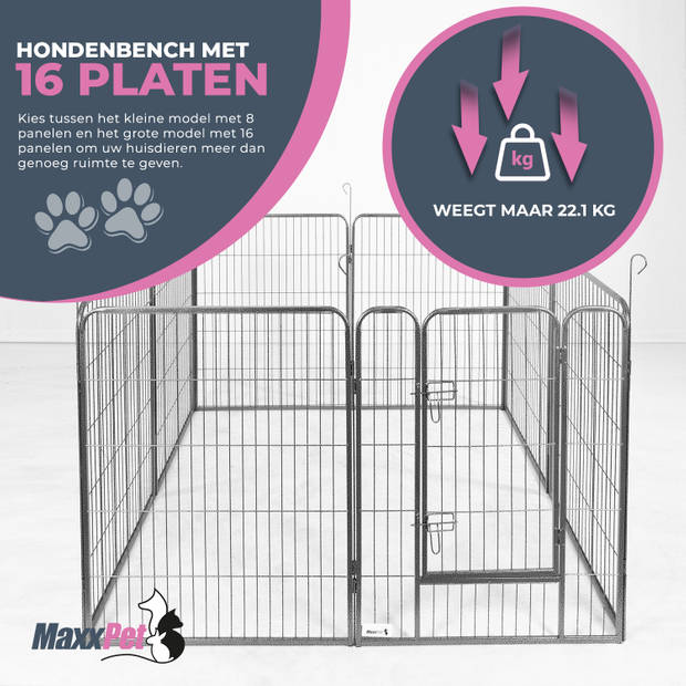 MaxxPet Puppyren - Hondenbench - Hondenren- Puppyren met 16 kennelpanelen - Staal - 80 x 100cm