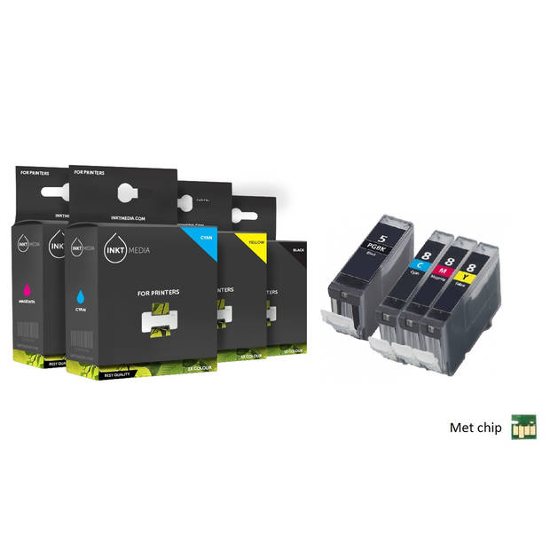 Inktmedia® - Geschikt Canon PGI-5BK en cli-8 serie inkt MET CHIP 4 cartridges