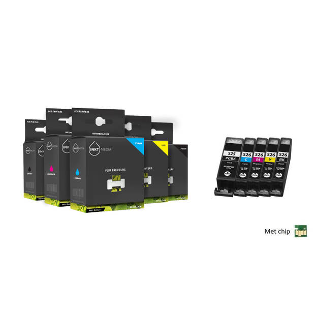 Inktmedia® - Geschikt Canon PGI-525BK Cli-526 serie MET CHIP complete set