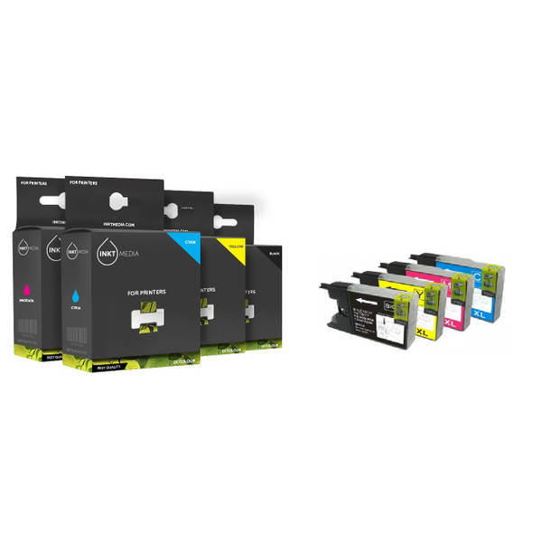 Inktmedia® - Inktcartridge - Geschikt Brother LC-1220 set BK,CY, MA, YE inktcartridge zwart cyaan magenta en geel -...