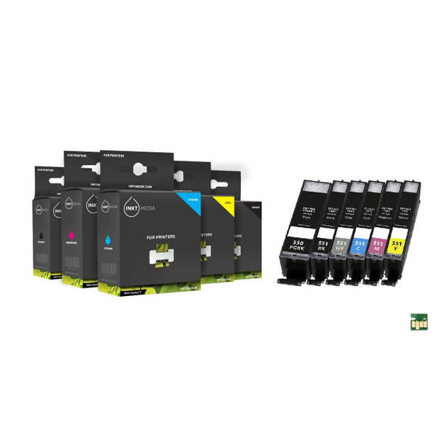 Inktmedia® - Geschikt Canon PGI-550BK Cli-551 XL serie met grijs MET CHIP complete set