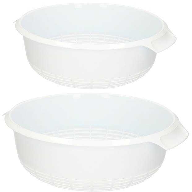 Forte plastics kunststof keuken vergieten 2x combiset wit 27 x 10 cm en 23 x 9 cm - Vergieten