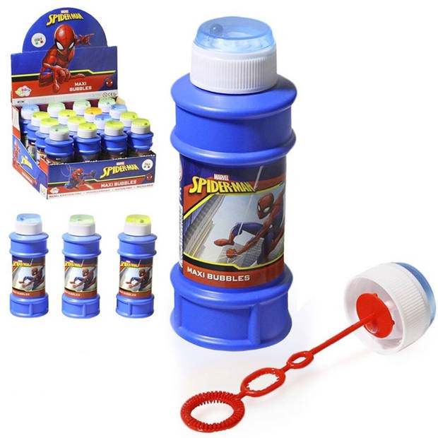 4x Marvel Spiderman bellenblaas flesjes met bal spelletje in dop 175 ml voor kinderen - Bellenblaas