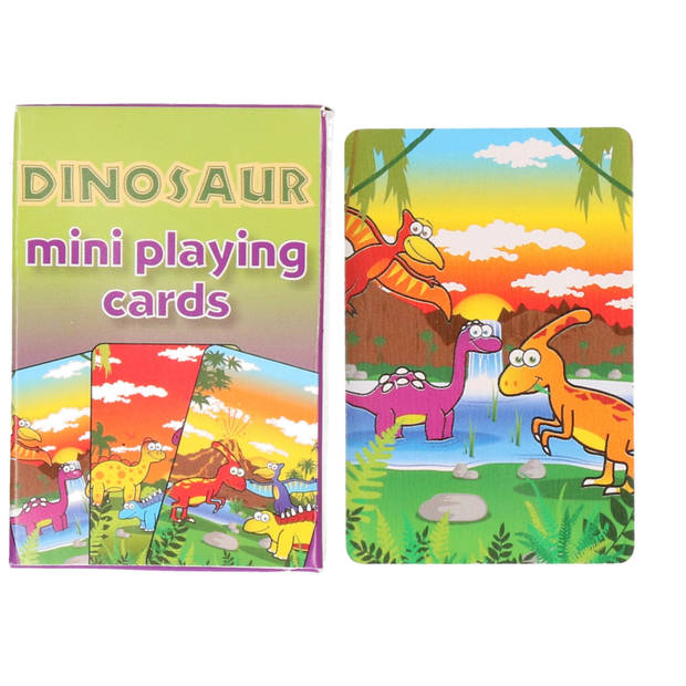 Mini dinosaurussen thema speelkaarten 6 x 4 cm in doosje - Kaartspel