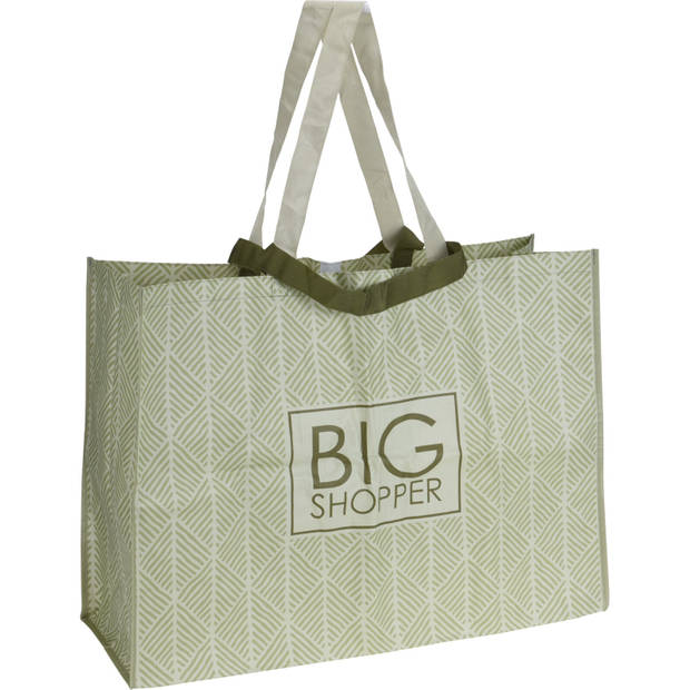 Set van 2x stuks extra grote boodschappen Shopper tas 70 x 48 cm groen - Boodschappentassen
