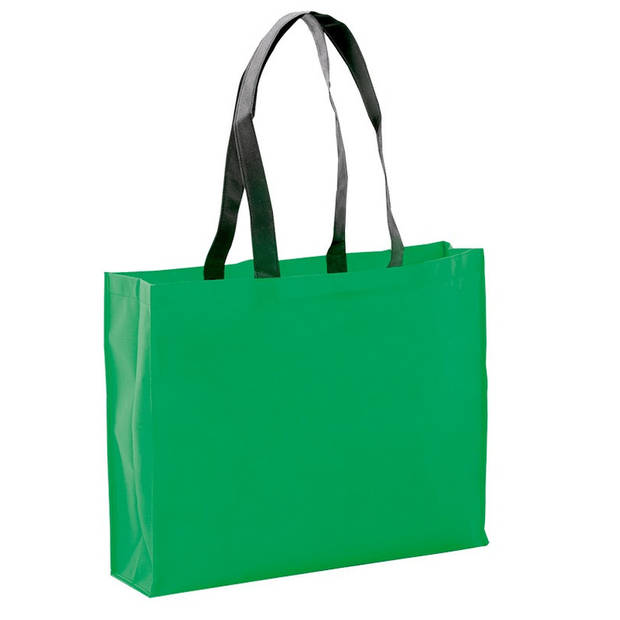 2x stuks draagtassen/schoudertassen/boodschappentassen in de kleur groen 40 x 32 x 11 cm - Boodschappentassen