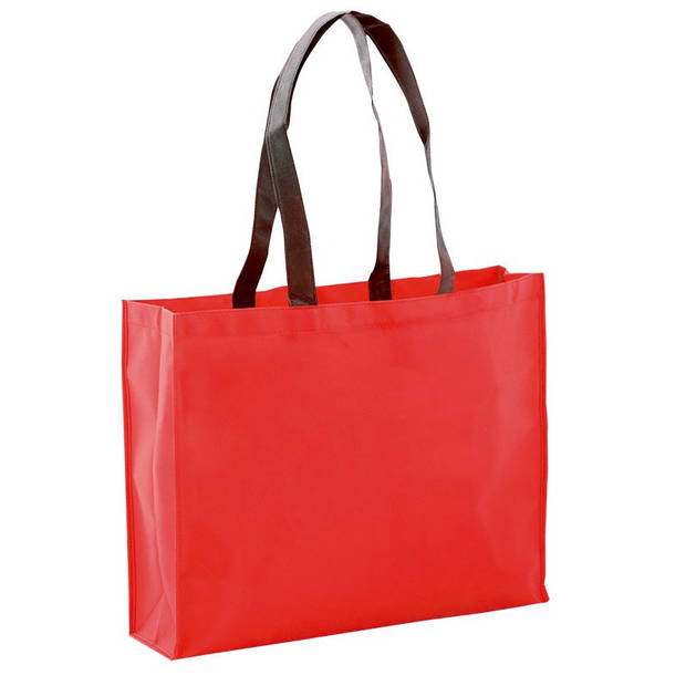 2x stuks draagtassen/schoudertassen/boodschappentassen in de kleur rood 40 x 32 x 11 cm - Boodschappentassen