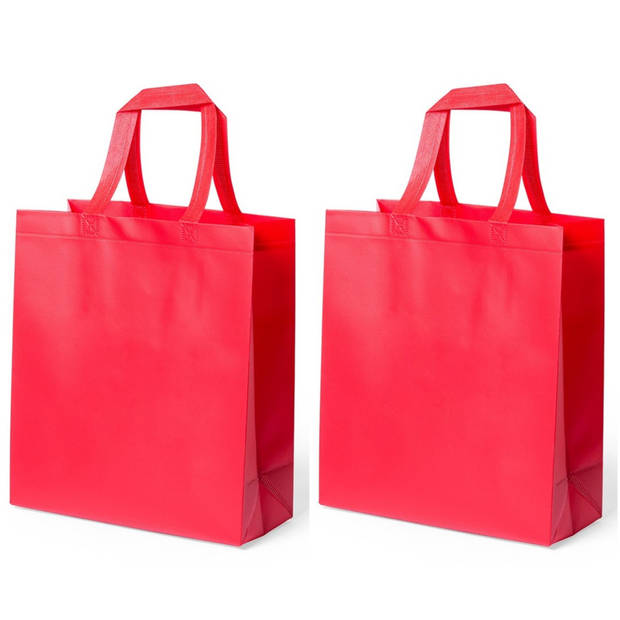 2x stuks draagtassen/schoudertassen/boodschappentassen in de kleur rood 35 x 40 x 15 cm - Boodschappentassen