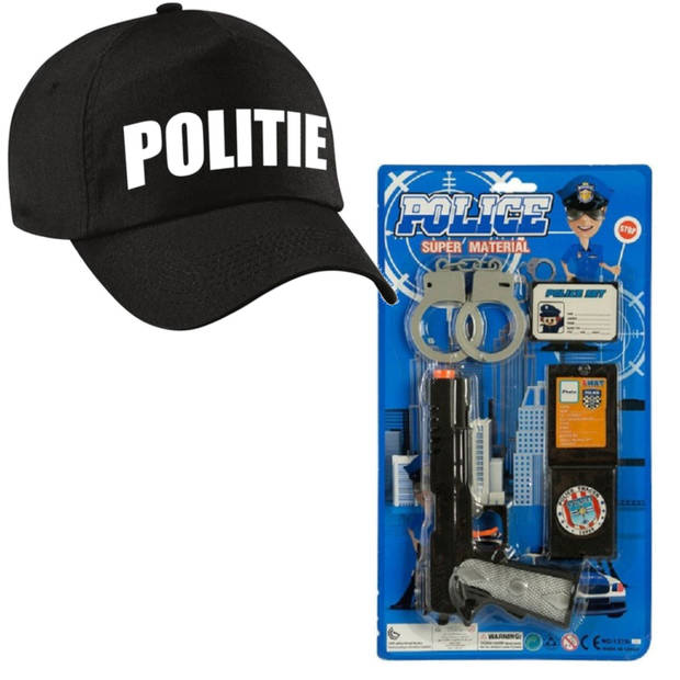 Politie verkleed accessoires speelgoed 4-delig voor kinderen en een cap - Speelgoedpistool