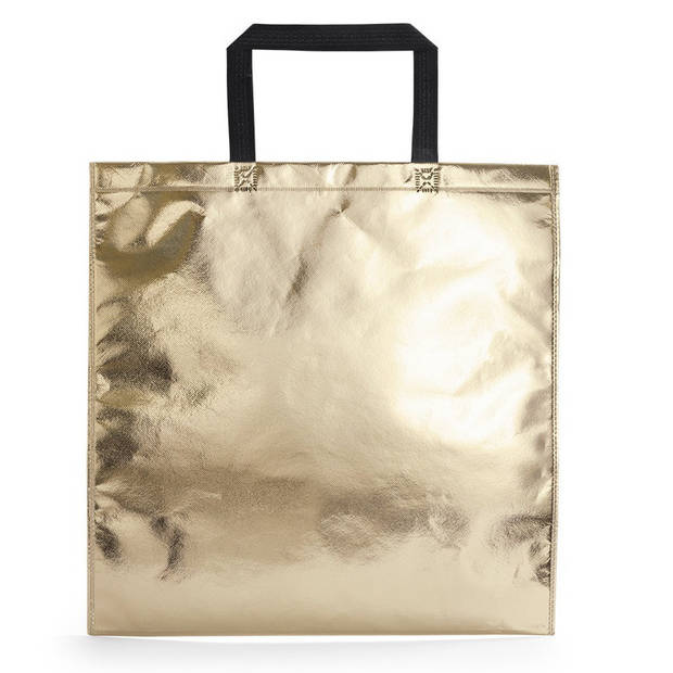 2x stuks draagtassen/schoudertassen in opvallende metallic gouden kleur 45 x 44 x cm - Schoudertas