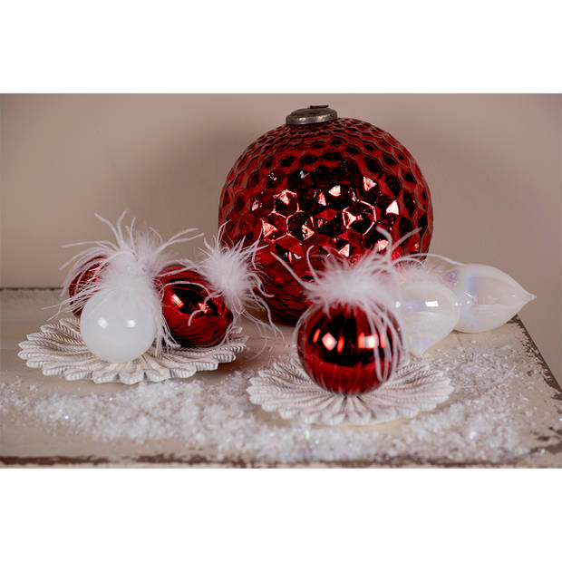 Clayre & Eef Kerstbal Set van 4 Ø 8 cm Wit Glas Kerstboomversiering Wit Kerstboomversiering