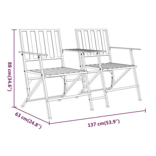 vidaXL Tuinbank 2-zits inklapbaar 137 cm staal zwart