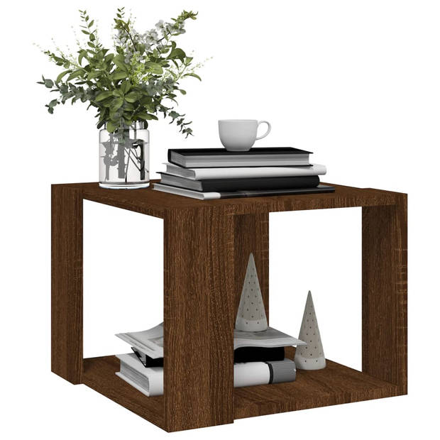 The Living Store Salontafel Bruineiken - Bewerkt hout - 40x40x30 cm - Opbergschap - Multifunctioneel