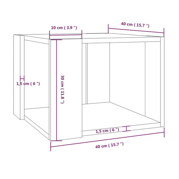 The Living Store Salontafel - Gerookt eiken - Bewerkt hout - 40x40x30cm - Opbergschap