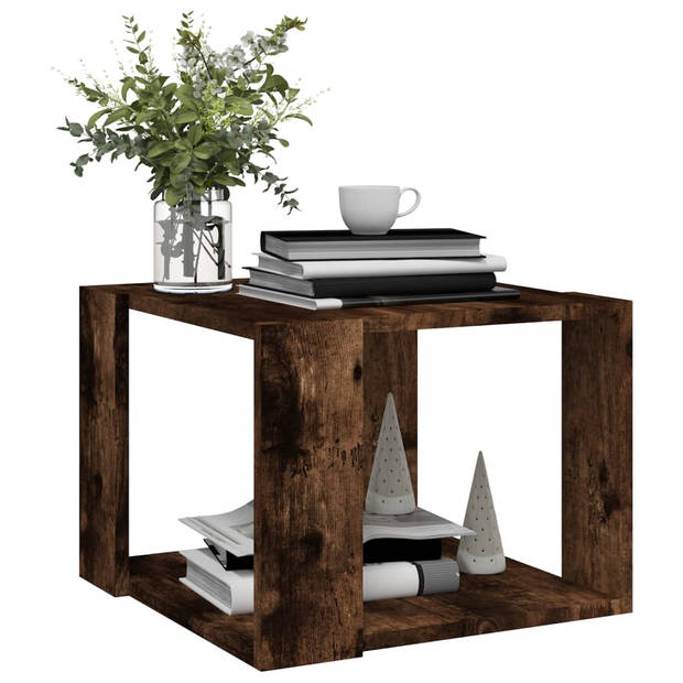 The Living Store Salontafel - Gerookt eiken - Bewerkt hout - 40x40x30cm - Opbergschap