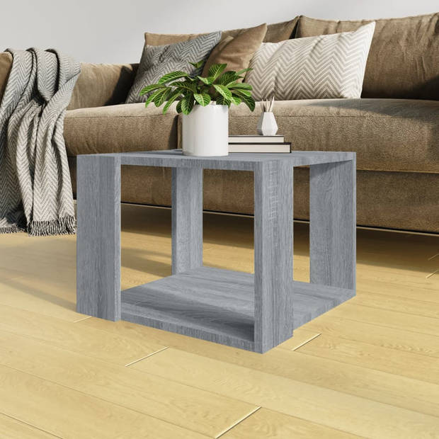 The Living Store Salontafel Bewerkt Hout - 40x40x30 cm - Opbergruimte - Grijs Sonoma Eiken