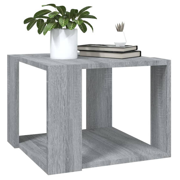 The Living Store Salontafel Bewerkt Hout - 40x40x30 cm - Opbergruimte - Grijs Sonoma Eiken