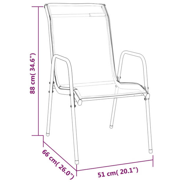 vidaXL Tuinstoelen 6 st staal en textileen zwart