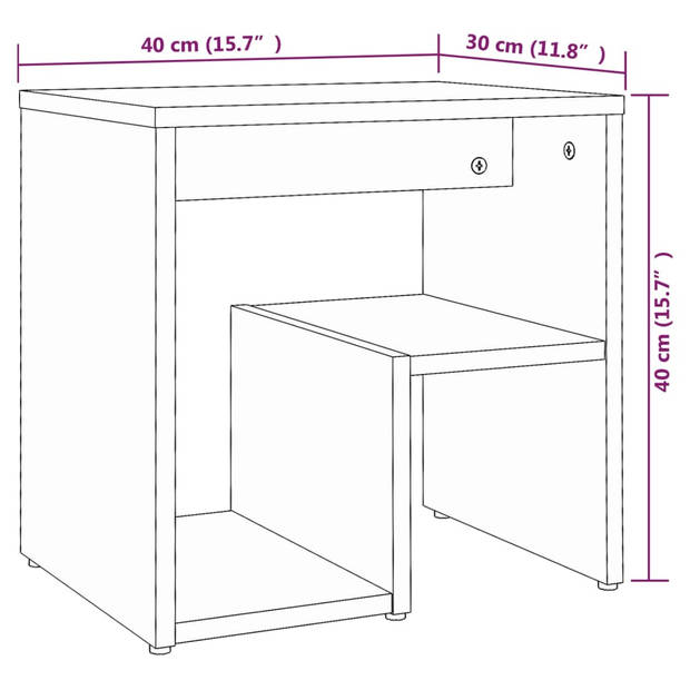 vidaXL Nachtkastjes 2 st 40x30x40 cm bewerkt hout bruin eikenkleur