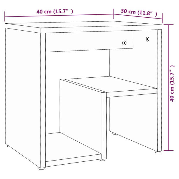 vidaXL Nachtkastje 40x30x40 cm bewerkt hout gerookt eikenkleurig