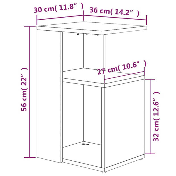 vidaXL Bijzettafel 36x30x56 cm bewerkt hout grijs sonoma eikenkleurig