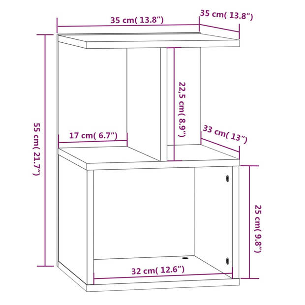 vidaXL Nachtkastje 35x35x55 cm bewerkt hout grijs sonoma eikenkleurig