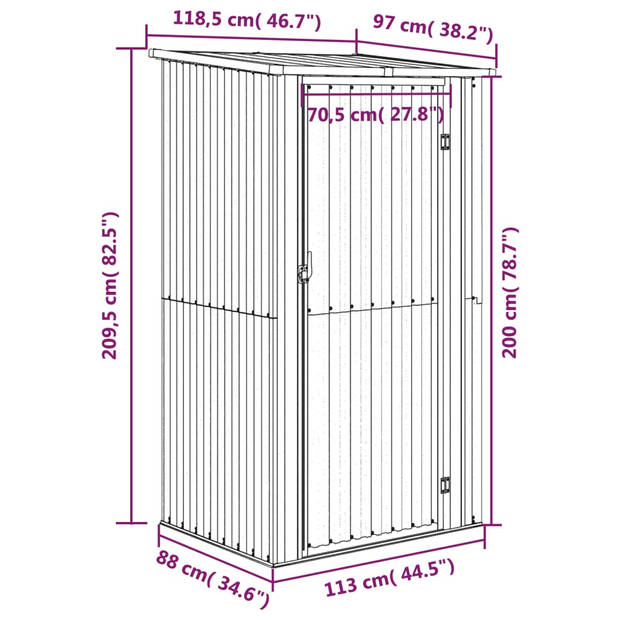 vidaXL Tuinschuur 118,5x97x209,5 cm gegalvaniseerd staal antraciet