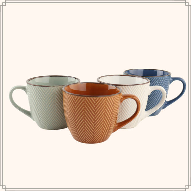 OTIX Koffiekopjes - met Oor - Koffietassen - Set van 4 - Theemok - Verschillende kleuren - Aardewerk - 250 ml - HEATHER